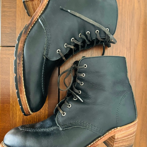 Red Wing Heritage Clara Black Lace Up Boots with Vintage Design and Stacked Heel - Picture 2 of 5